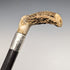 1890 British Antique Men's Cane L-shaped Antler Handle Sterling Silver Decoration Black Shaft 91cm